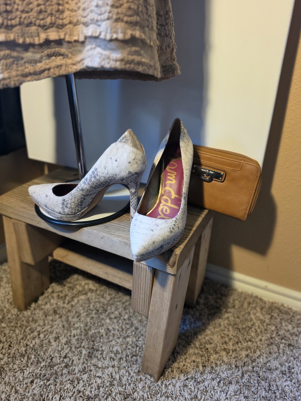 Sam Edelman Snake-Print Pumps in Cream and Gray